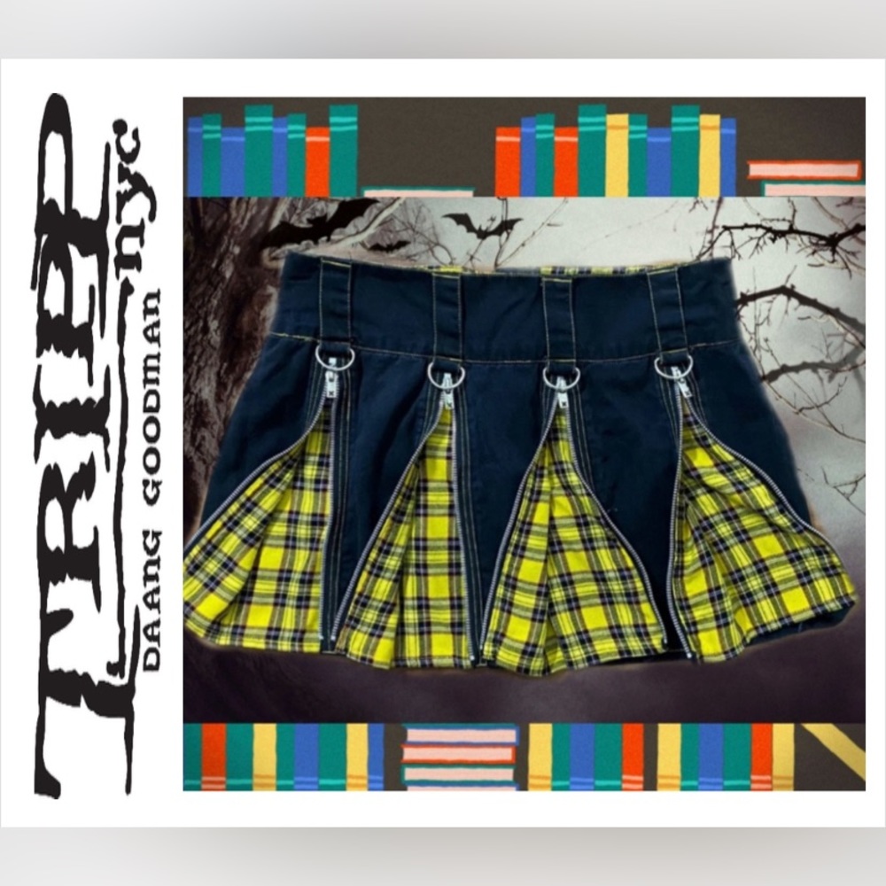 Tripp Nyc Plaid Yellow Mini Zipper Skirt - Picture 1 of 7